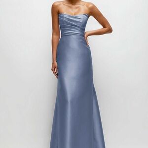 Dessy Group Strapless Cat-Eye Draped Bodice Satin Dress